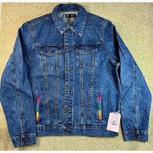 Denim Trucker Jacket Large LBGTQ+ Met Be Yourself Pride Rainbow Embroidered New